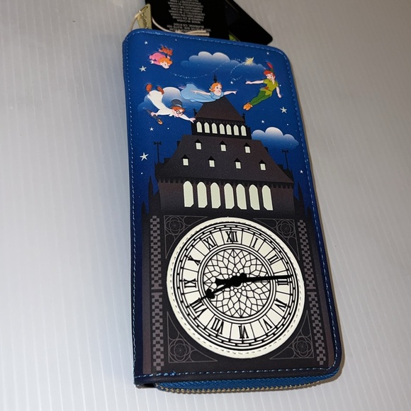 Loungefly Peter Pan Neverland Flight Clock Tower Disney Mini Backpack & Wallet - Picture 9 of 13